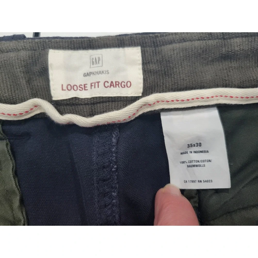 Gap Mens Loose Fit Baggy 90's Cargo Pants Navy Blue Cotton Canvas Workwear 35x30
